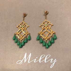 Milly Gold and Green Stone Chandelier Earrings